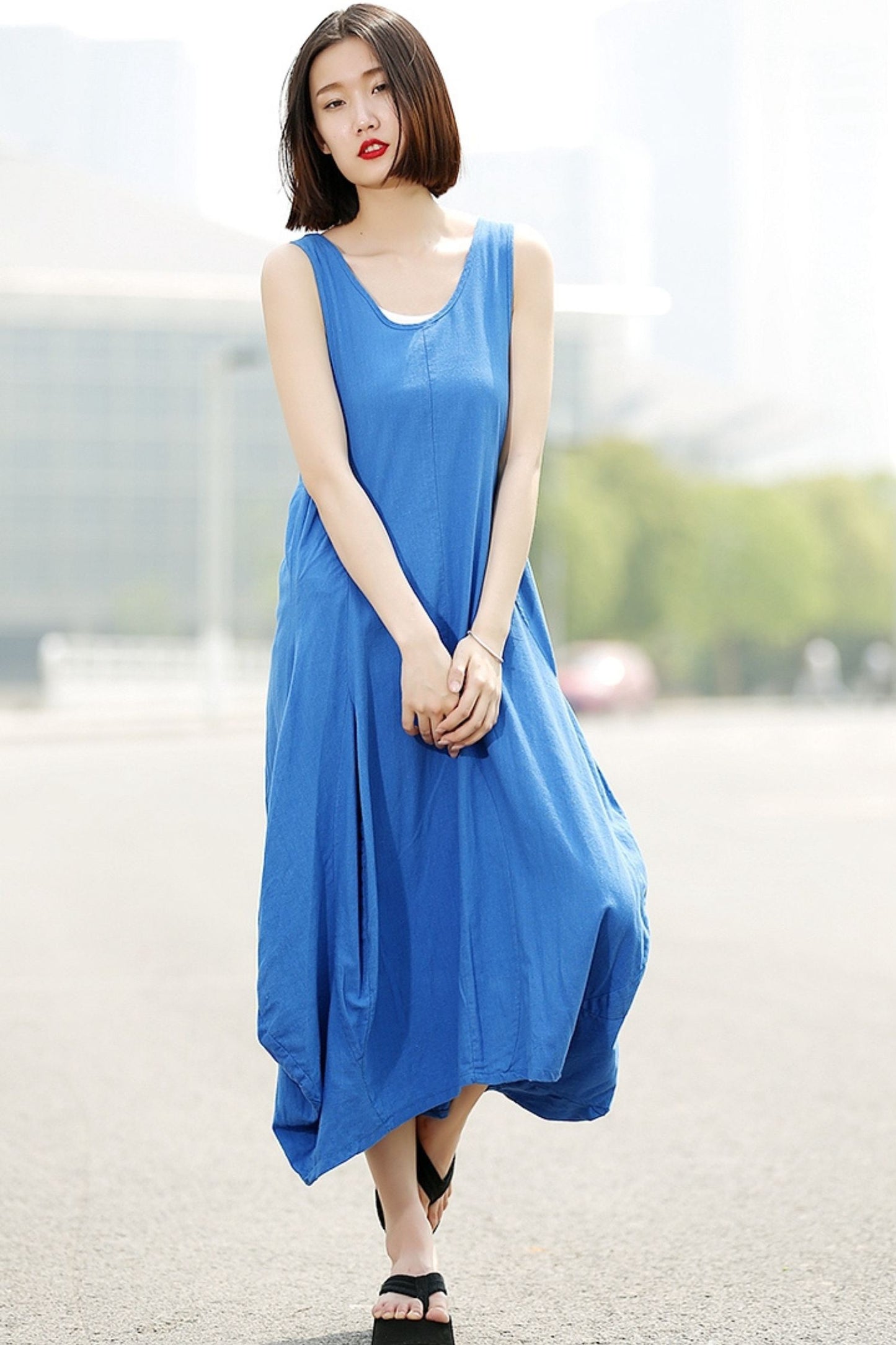 Linen long vest sleeveless dress C355