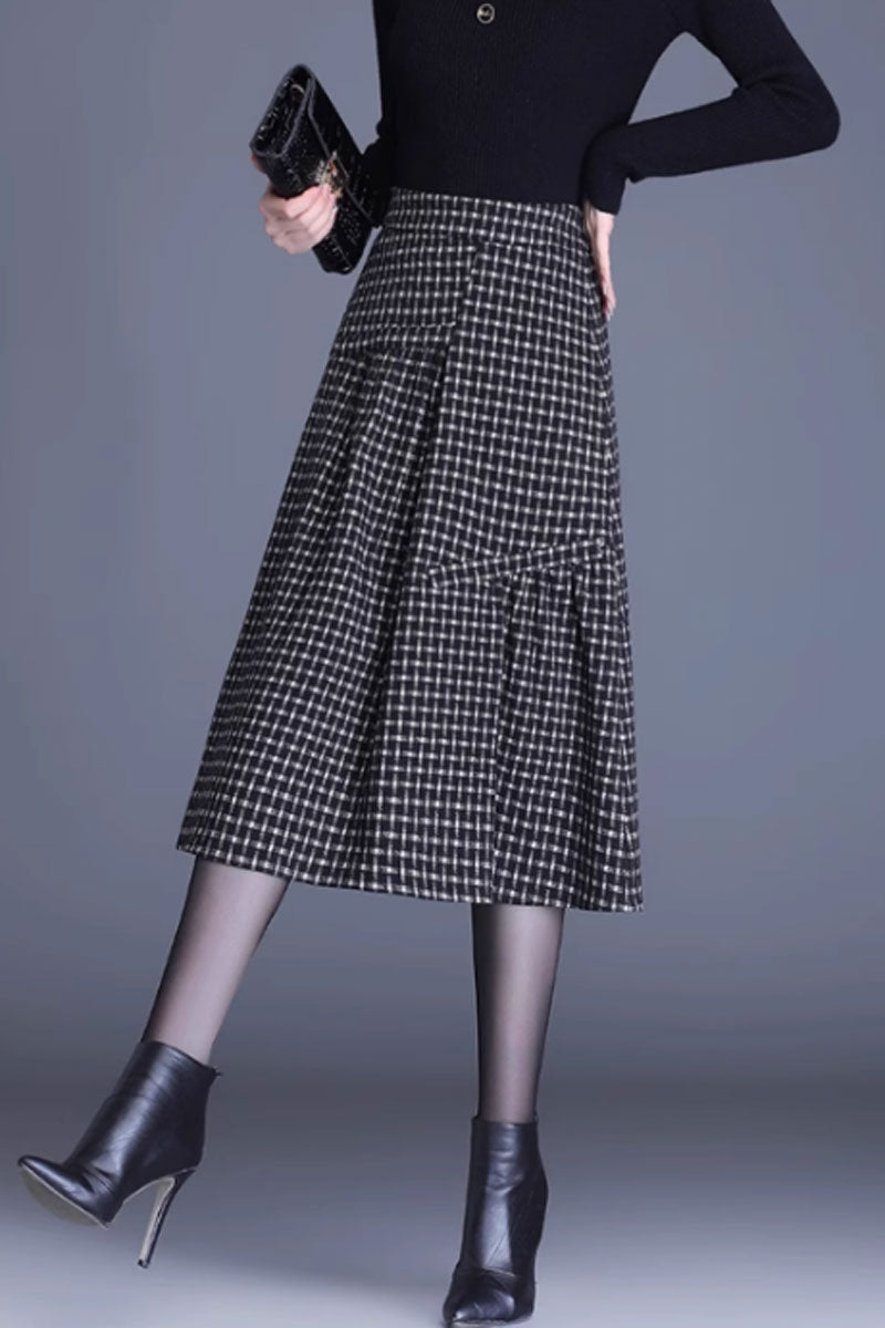 asymmetrical winter a line plaid skirt C3750