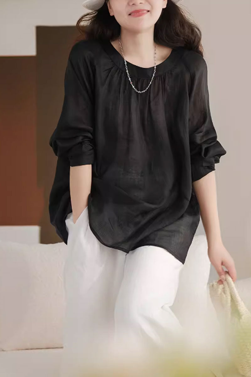 spring/summer womens loose fitting linen blouse C3859