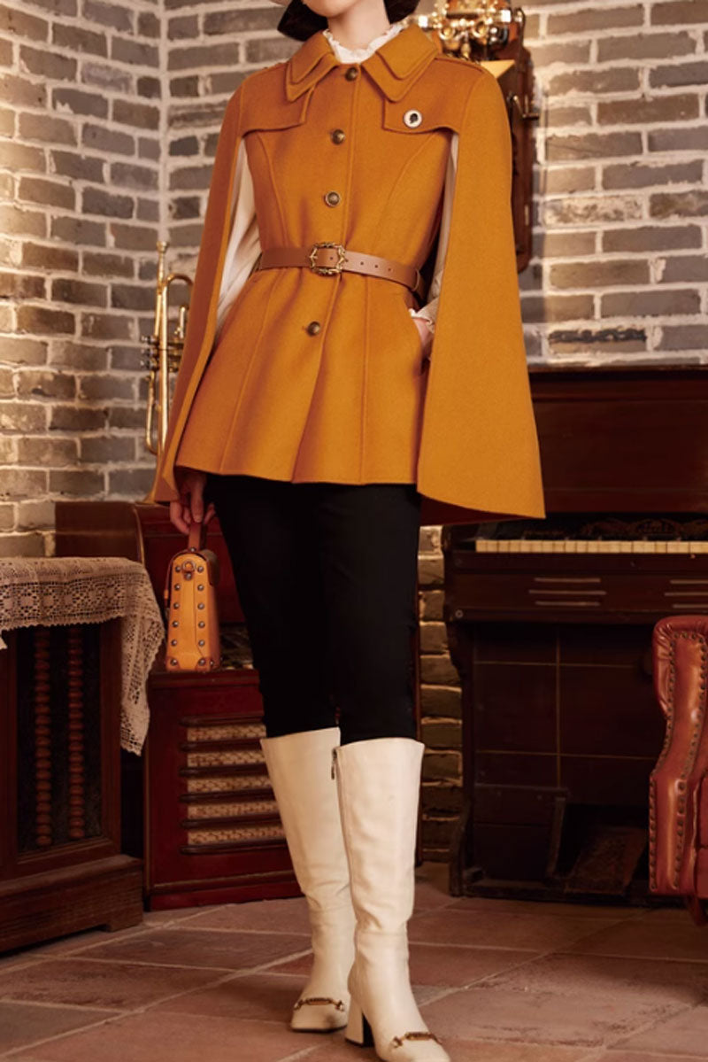 Yellow wool cape coat women halloween C3666