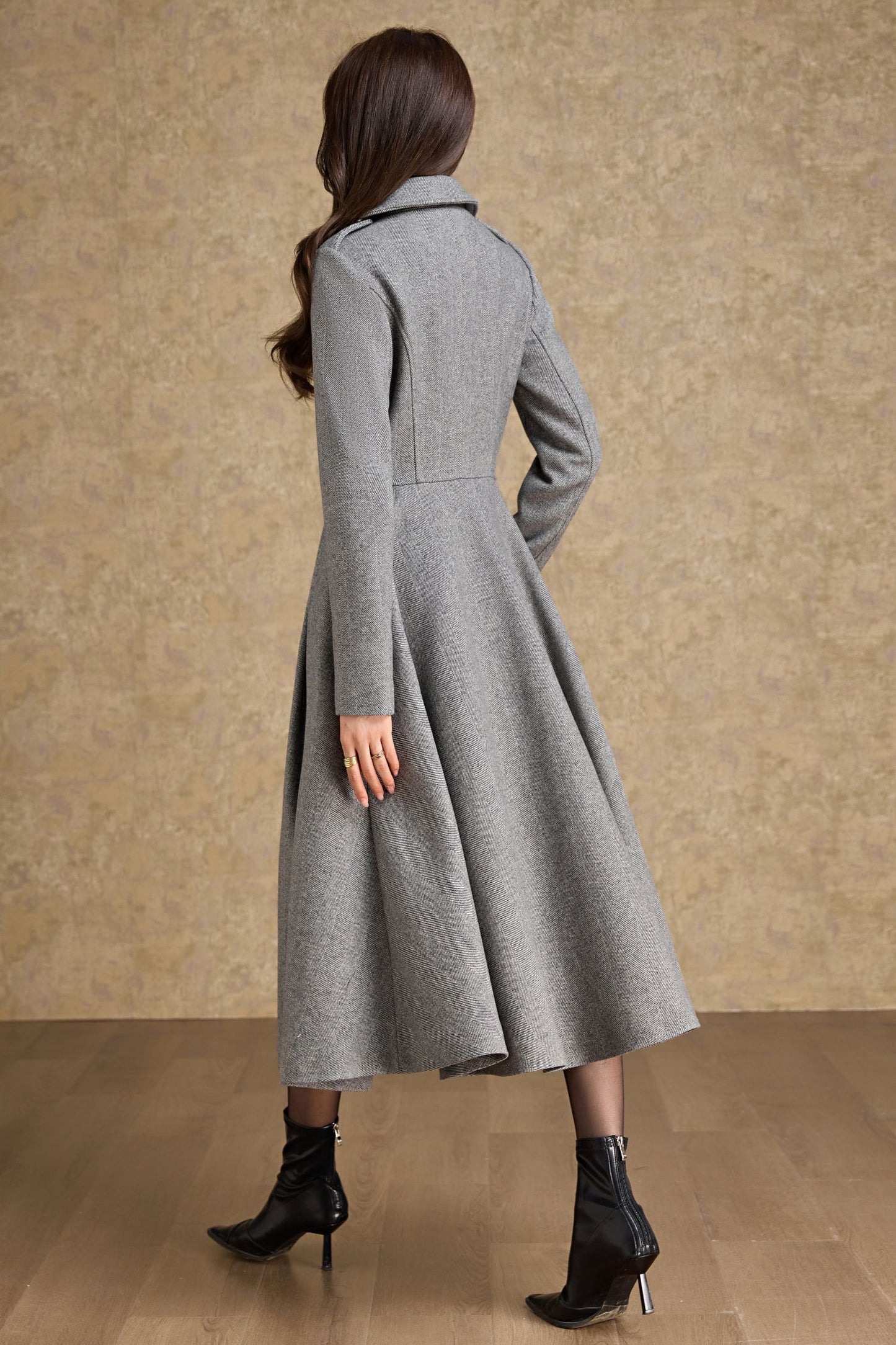 Fit and flare long wool coat women C4477