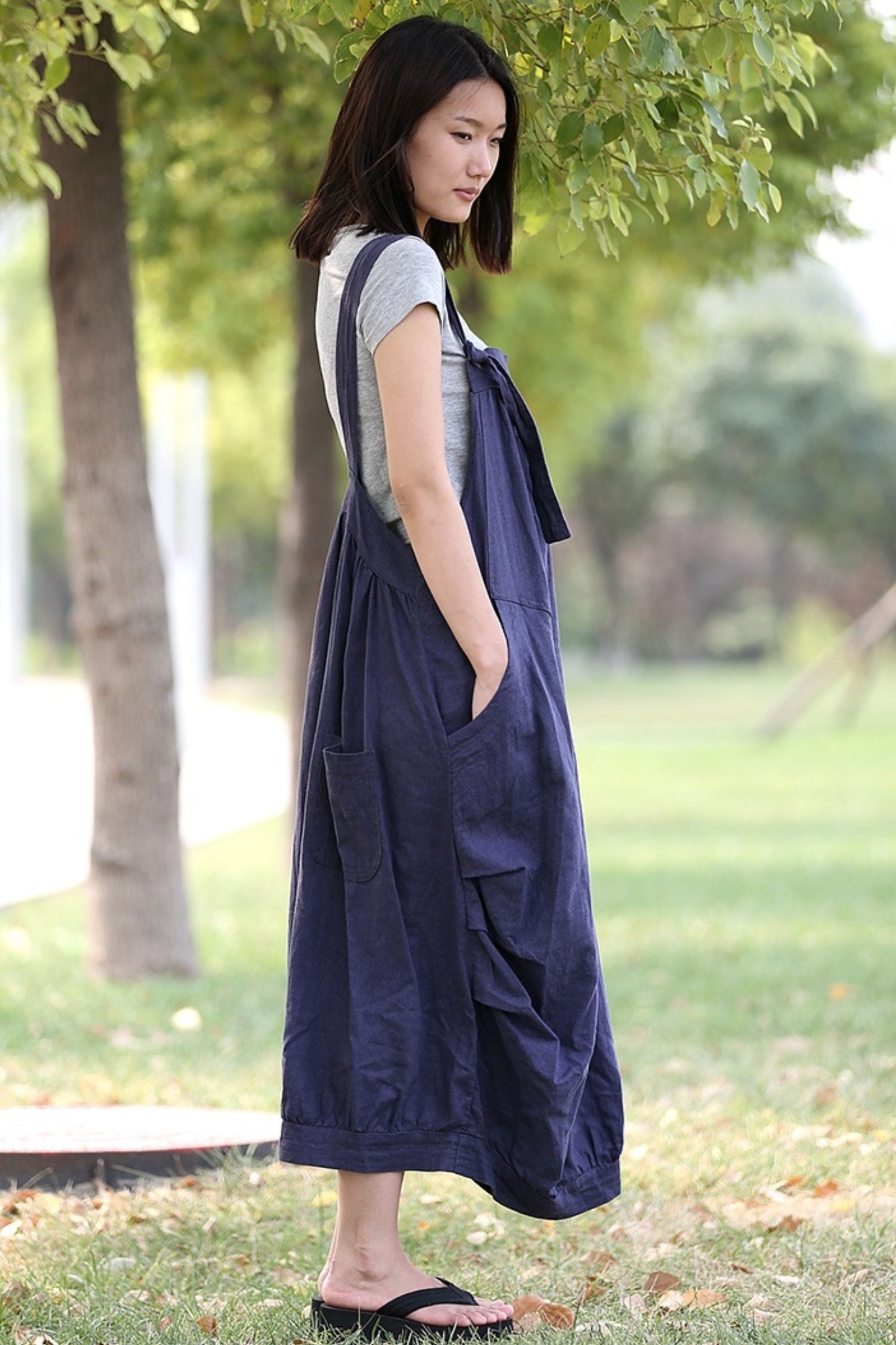 Linen Pinafore Blue Suspender Dress C278
