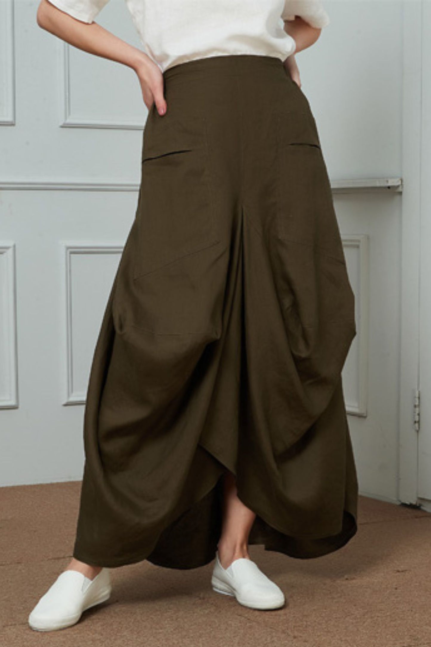 Linen Irregular Fold Loose Plus Size Skirt C1463