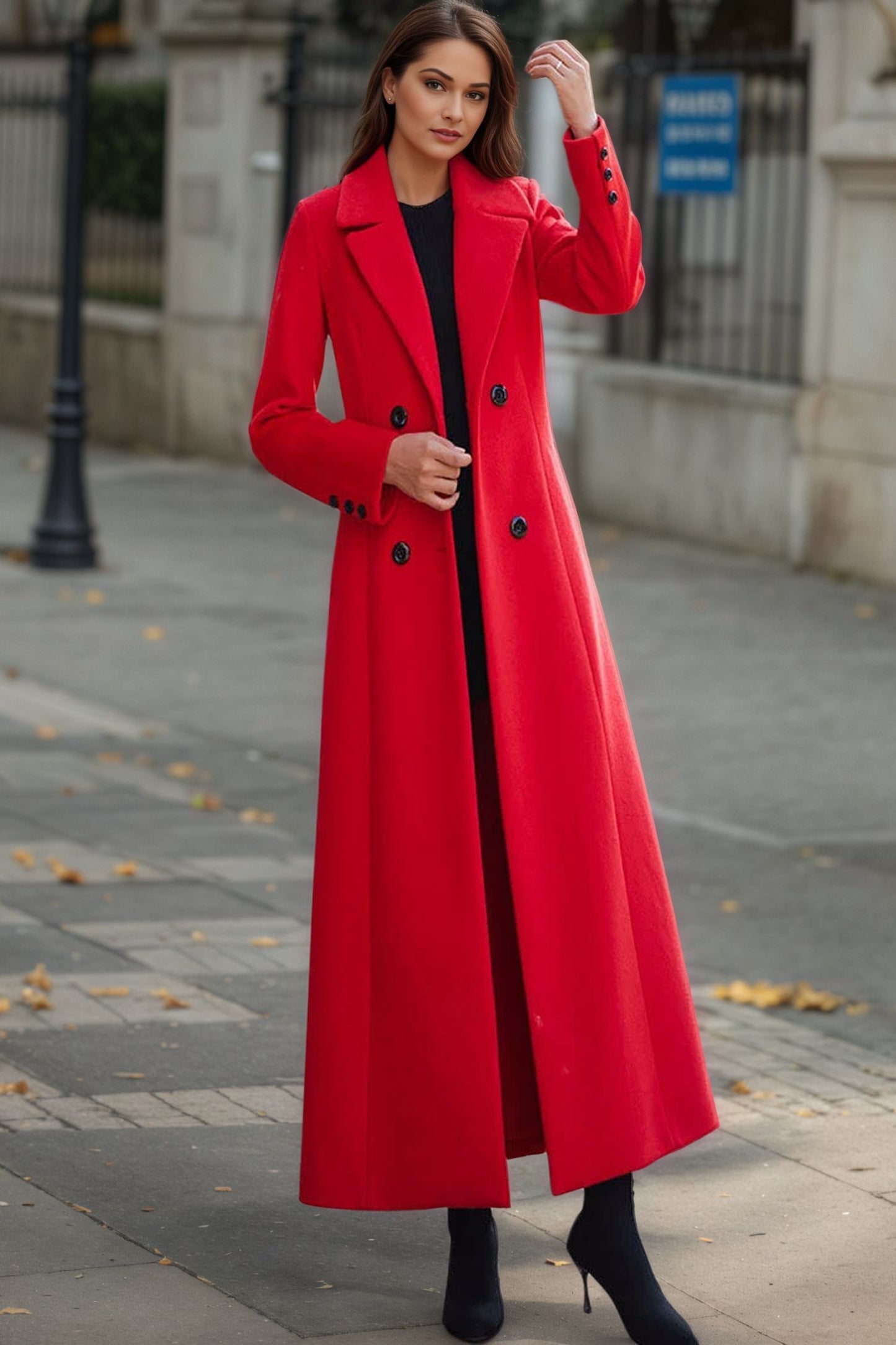 Double-breasted Red Wool Coat C4948