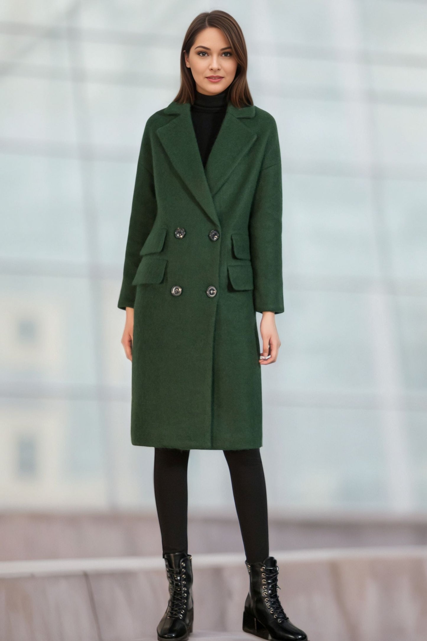 Green Long Wool Coat C4959