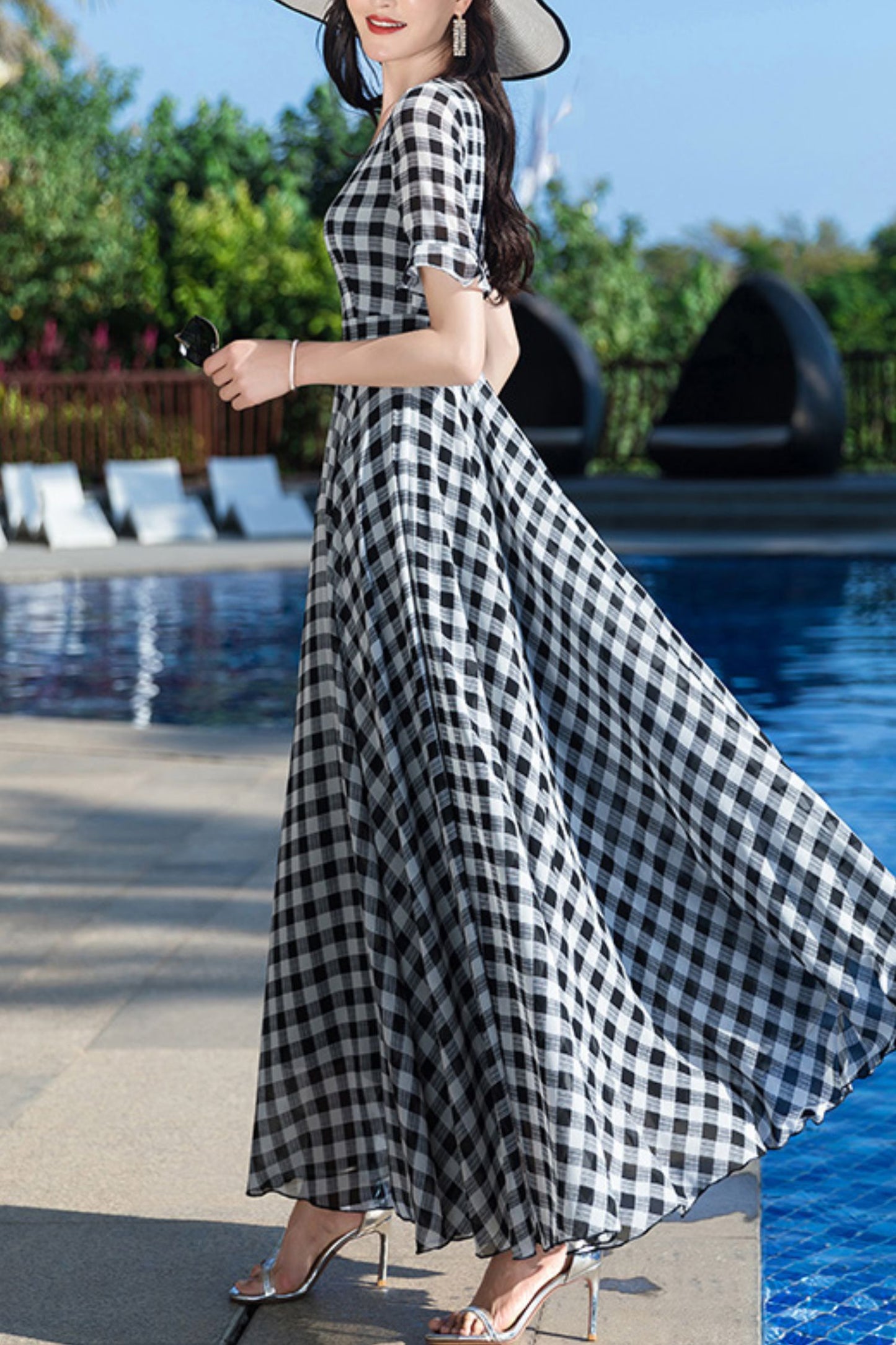 Summer New Plaid Printed Chiffon Dress C4049