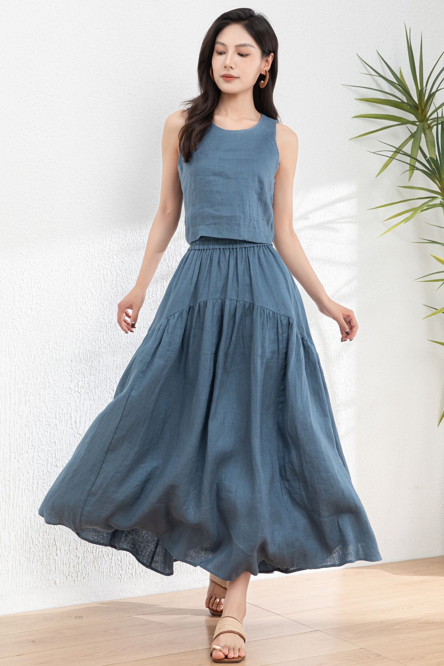 Summer Blue Two Piece Set Linen c4977