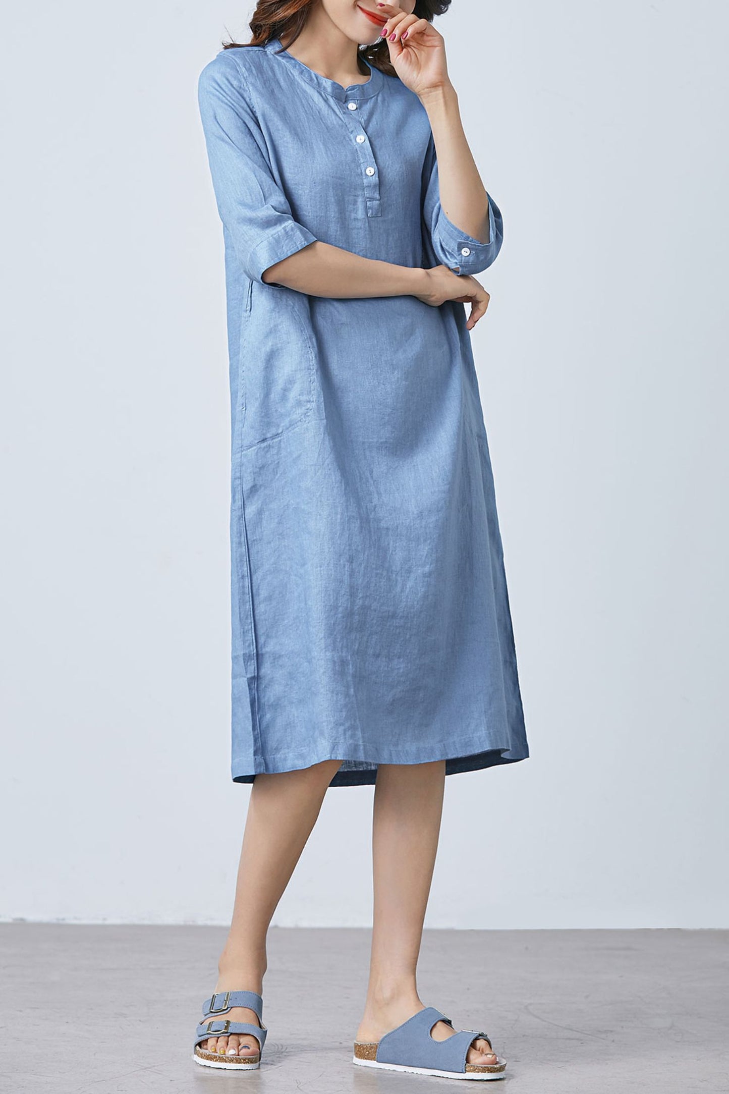 Summer casual blue linen dress C1669