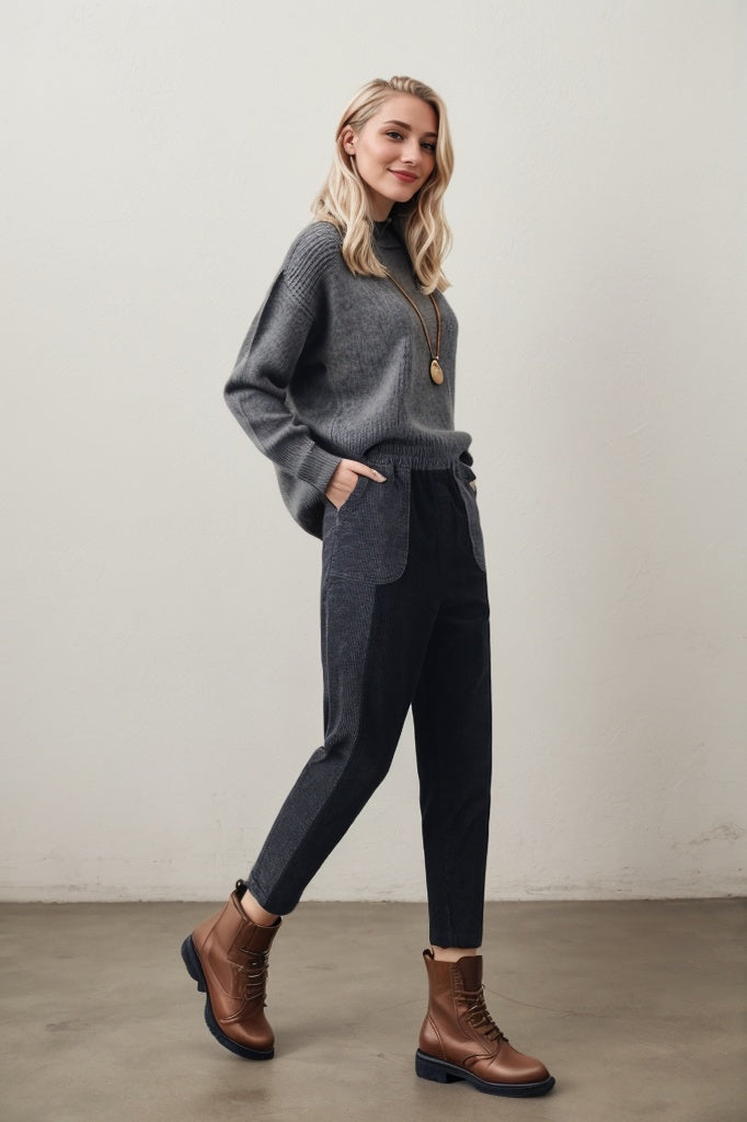 Patchwork corduroy pants women C4343