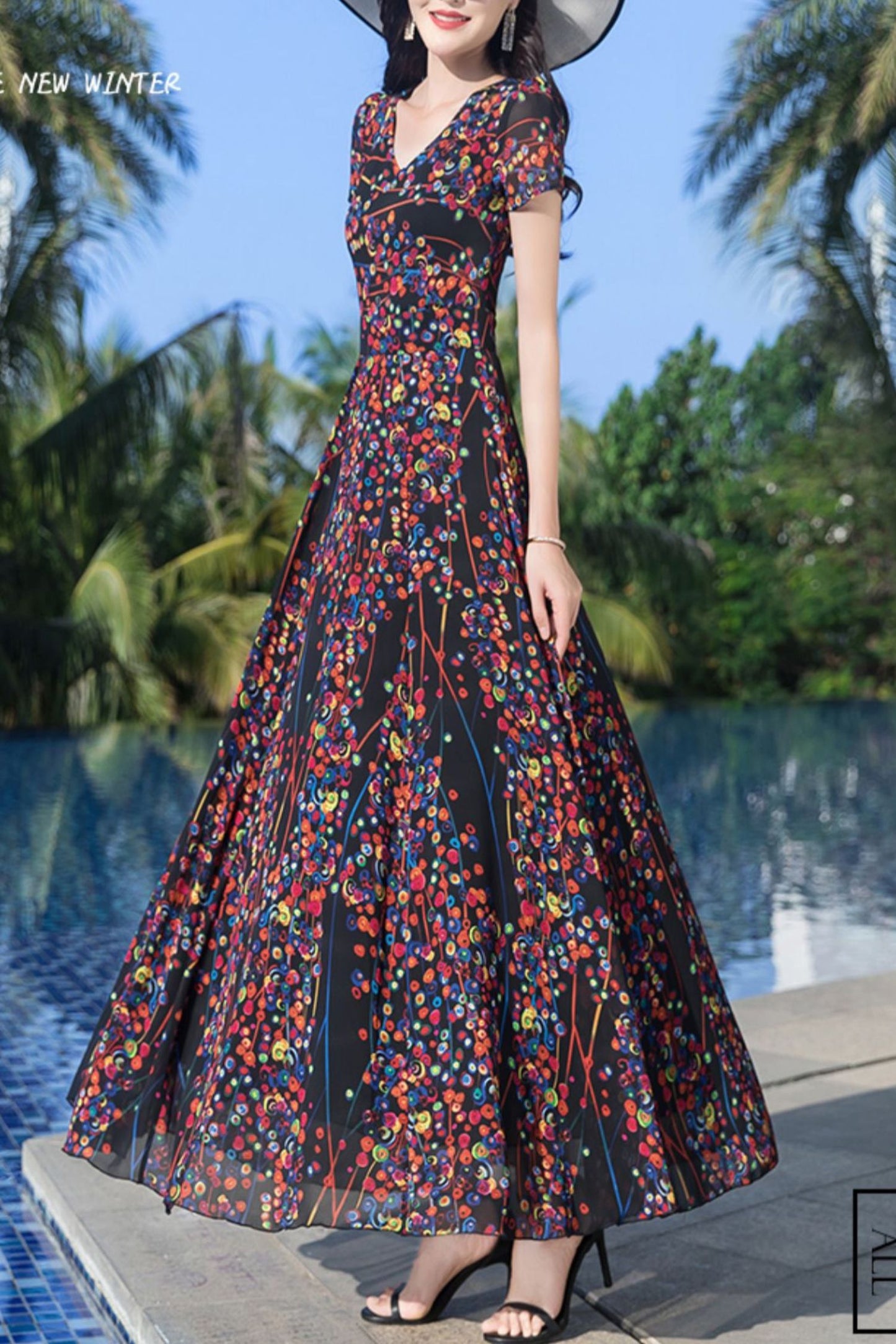 Chiffon flowy long dress C4048