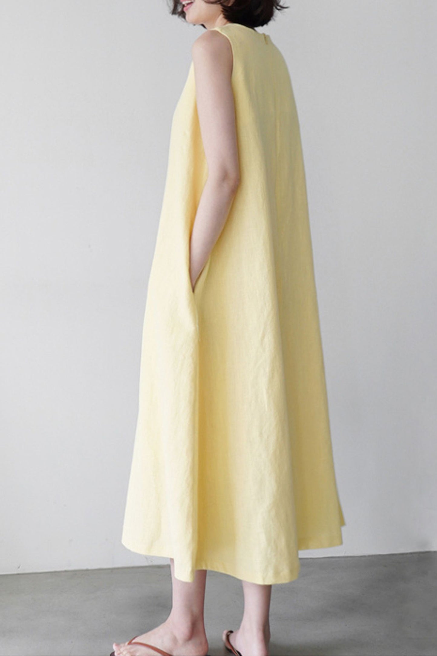 Cotton and linen sleeveless vest dress L0622