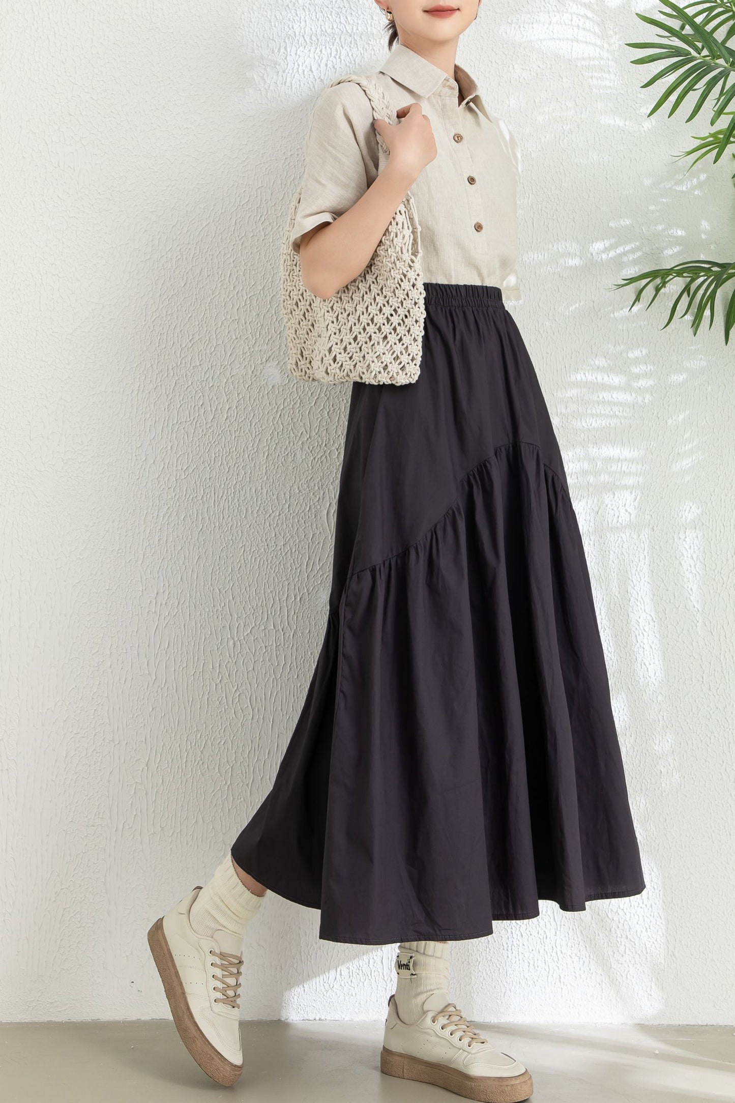 Summer Midi Black Swing Skirt C3296