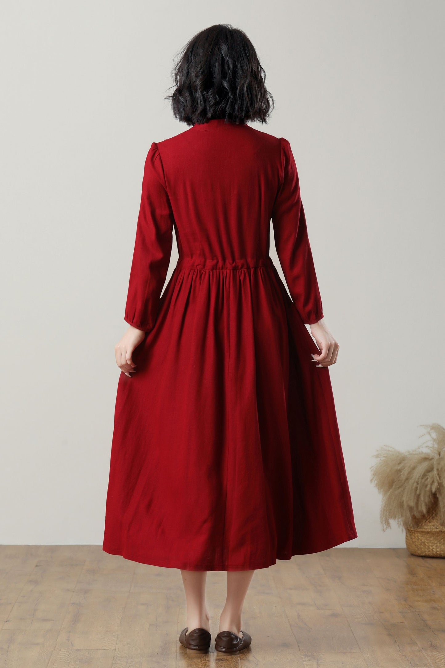 red linen dress with drawstring waist c4775