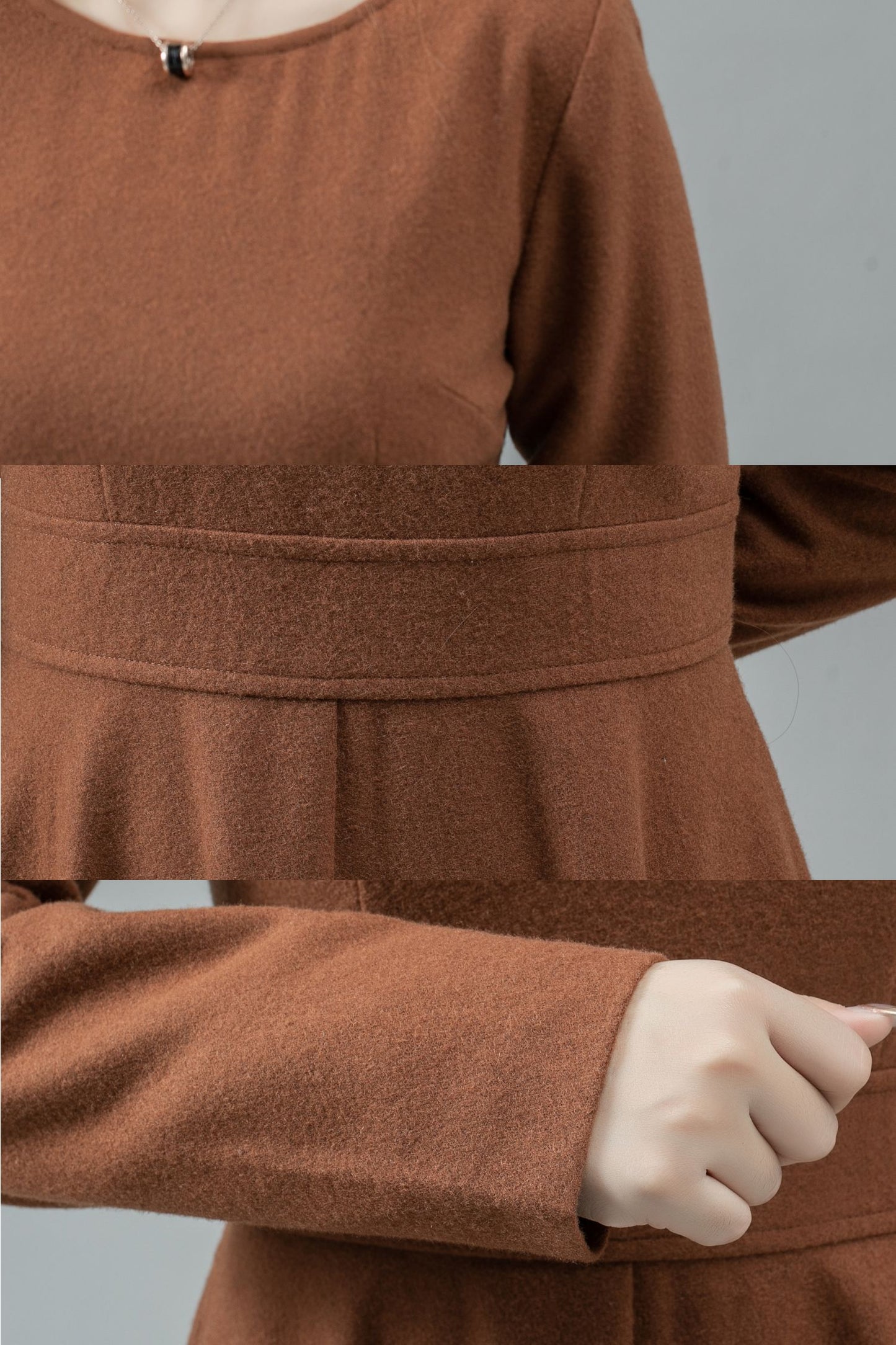Fit and flare long winter wool dress C4447