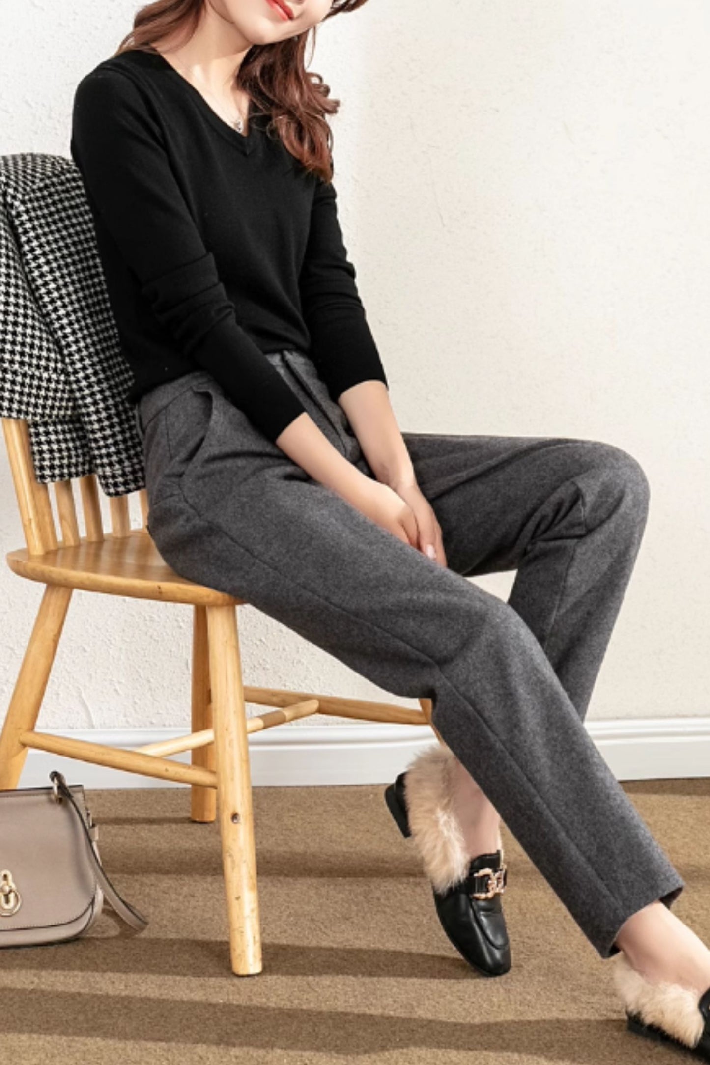Tapered gray winter wool pants C4647