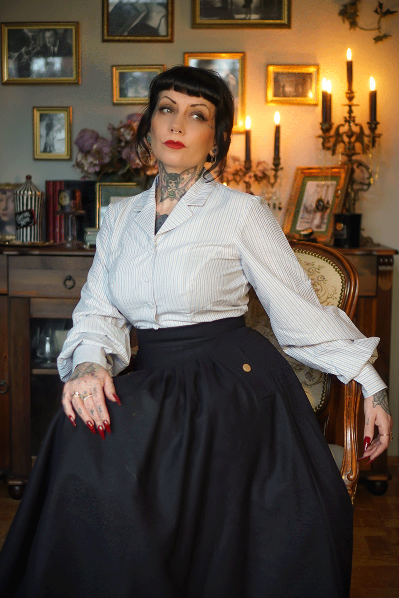 Navy Blue Midi Pleated Wool Skirt Women C3785