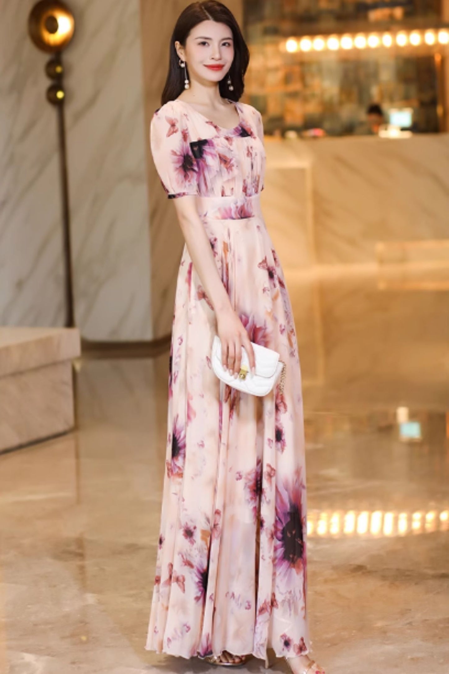 Fit and flare prom summer chiffon dress C4926