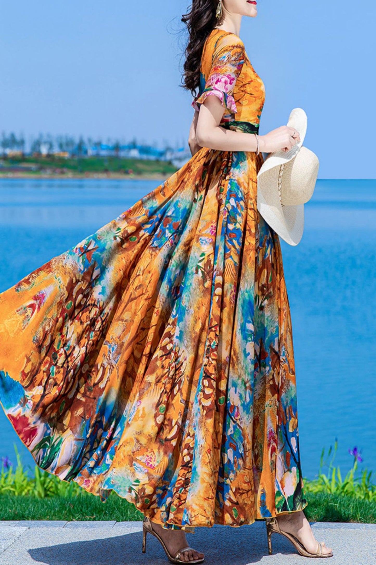 summer new chiffon floral dress C4021