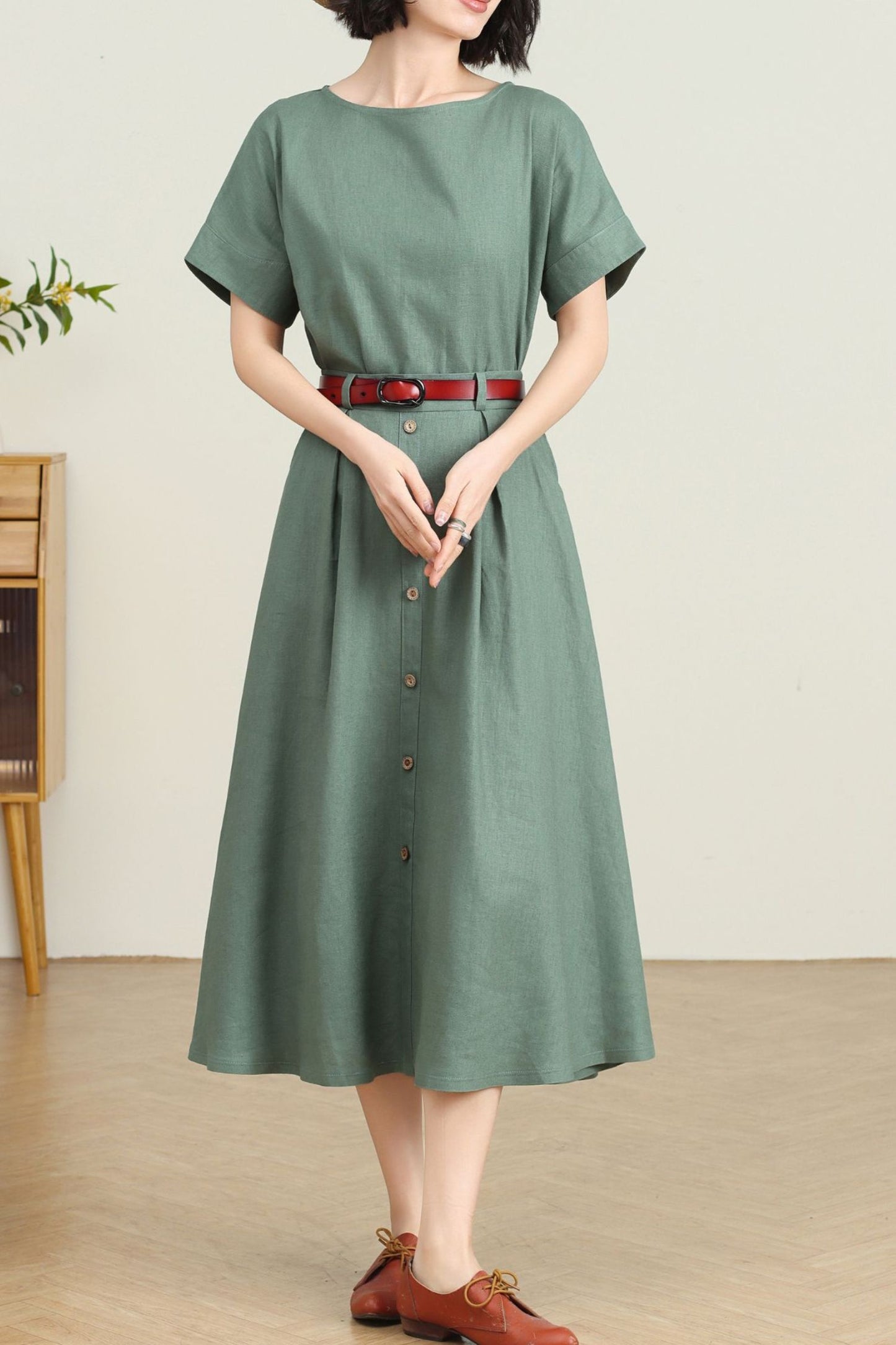 High Waisted Linen Skirt with Pockets C4728