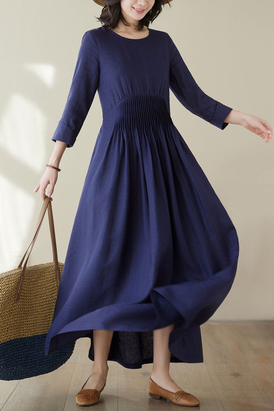 Dark blue Linen Maxi Dress C3945