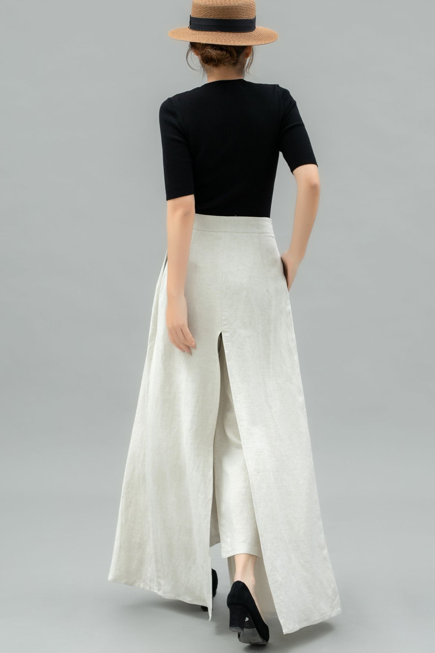 White Wide Leg Linen Palazzo Pant C4743