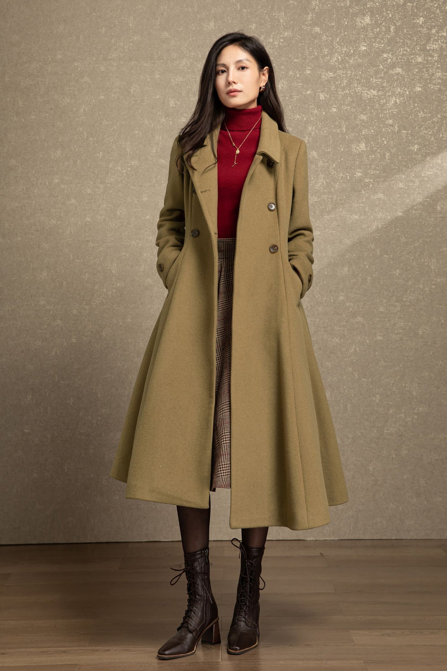 Double breasted long winter wool coat C4494