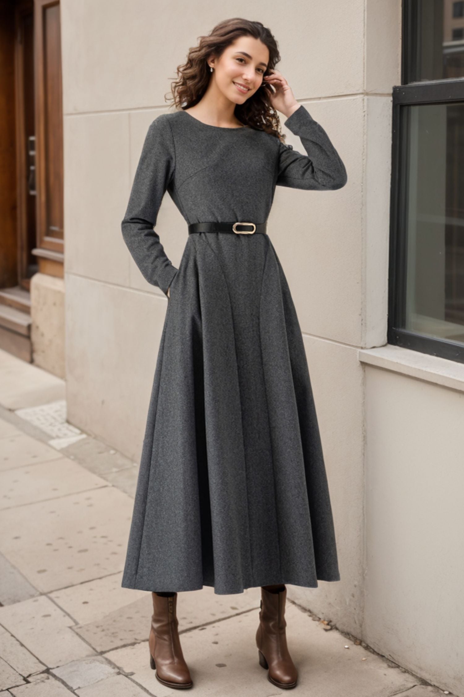 Winter Wool Gray Dress C4317 Grey / L Winter Wool Gray Dress C4317 Grey / L