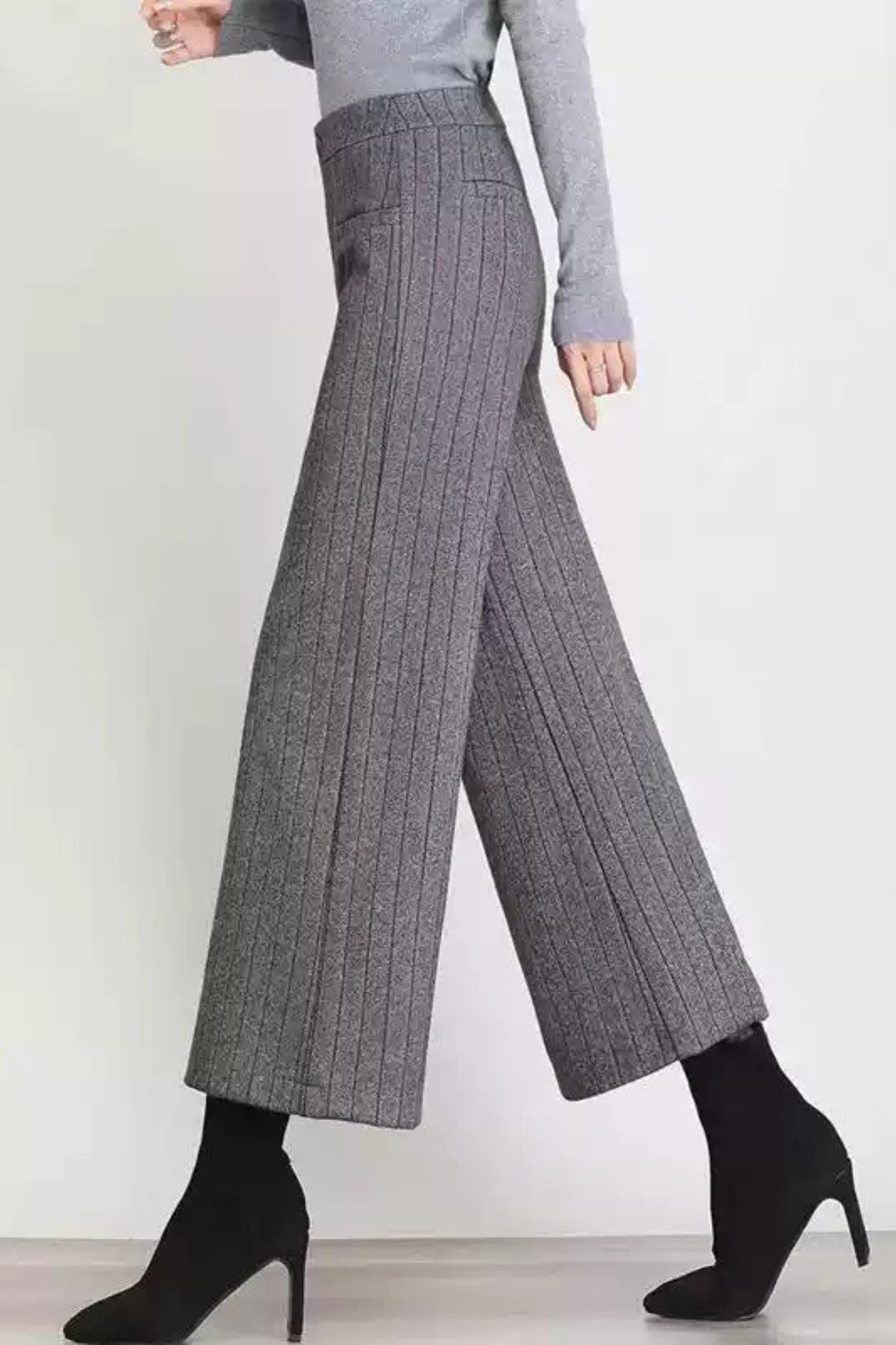 Wide leg womens wool pants with pockets c5078