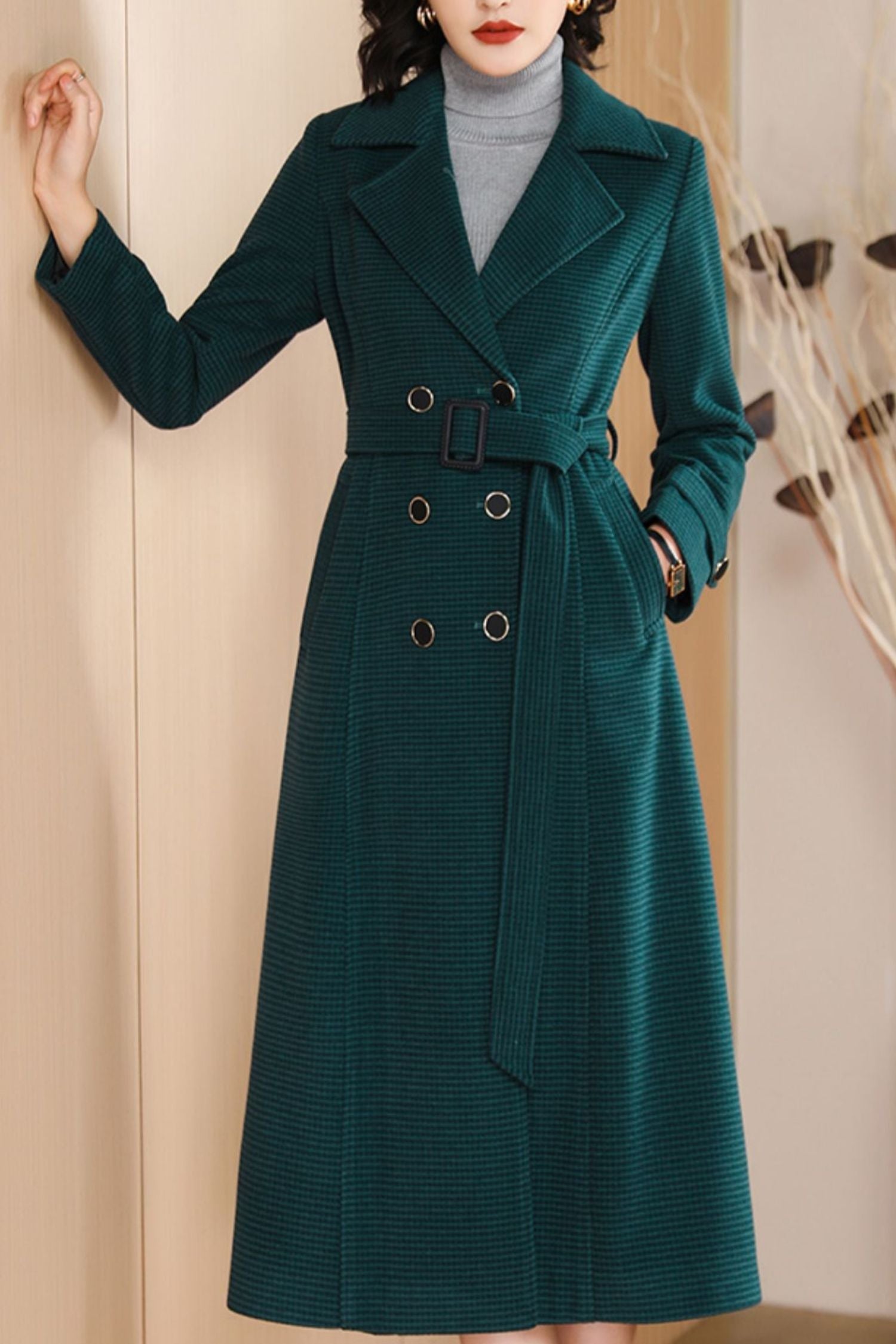 Women's Autumn and winter green plaid coat C4217 green / XL Women's Autumn and winter green plaid coat C4217 green / XL