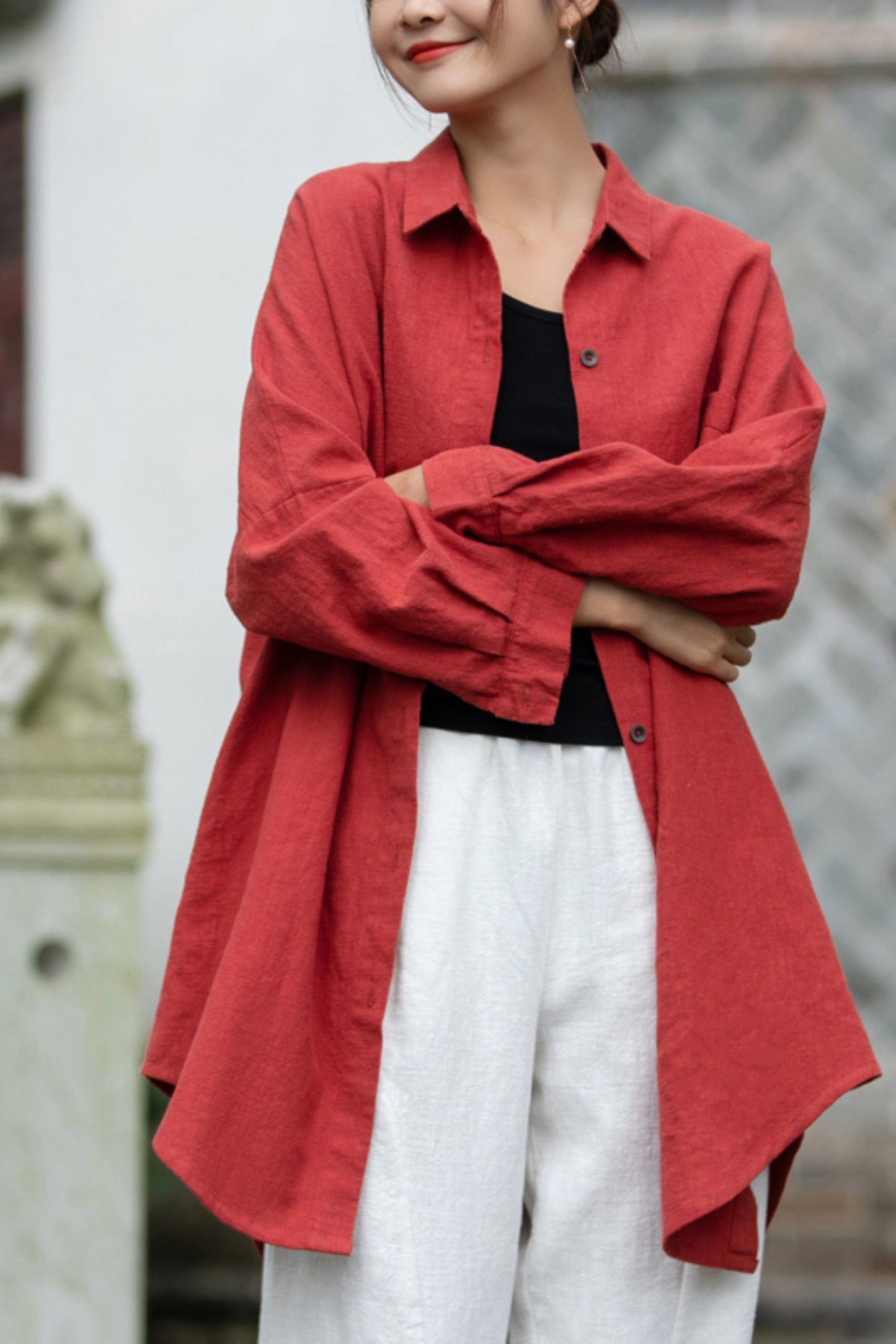 Cotton Linen Long Sleeve Lapel Shirt C3889