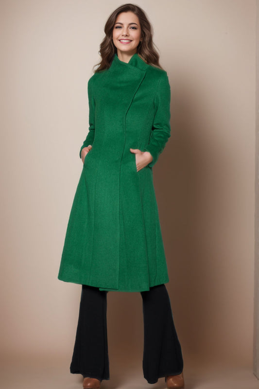 Green winter wool coat women C4144
