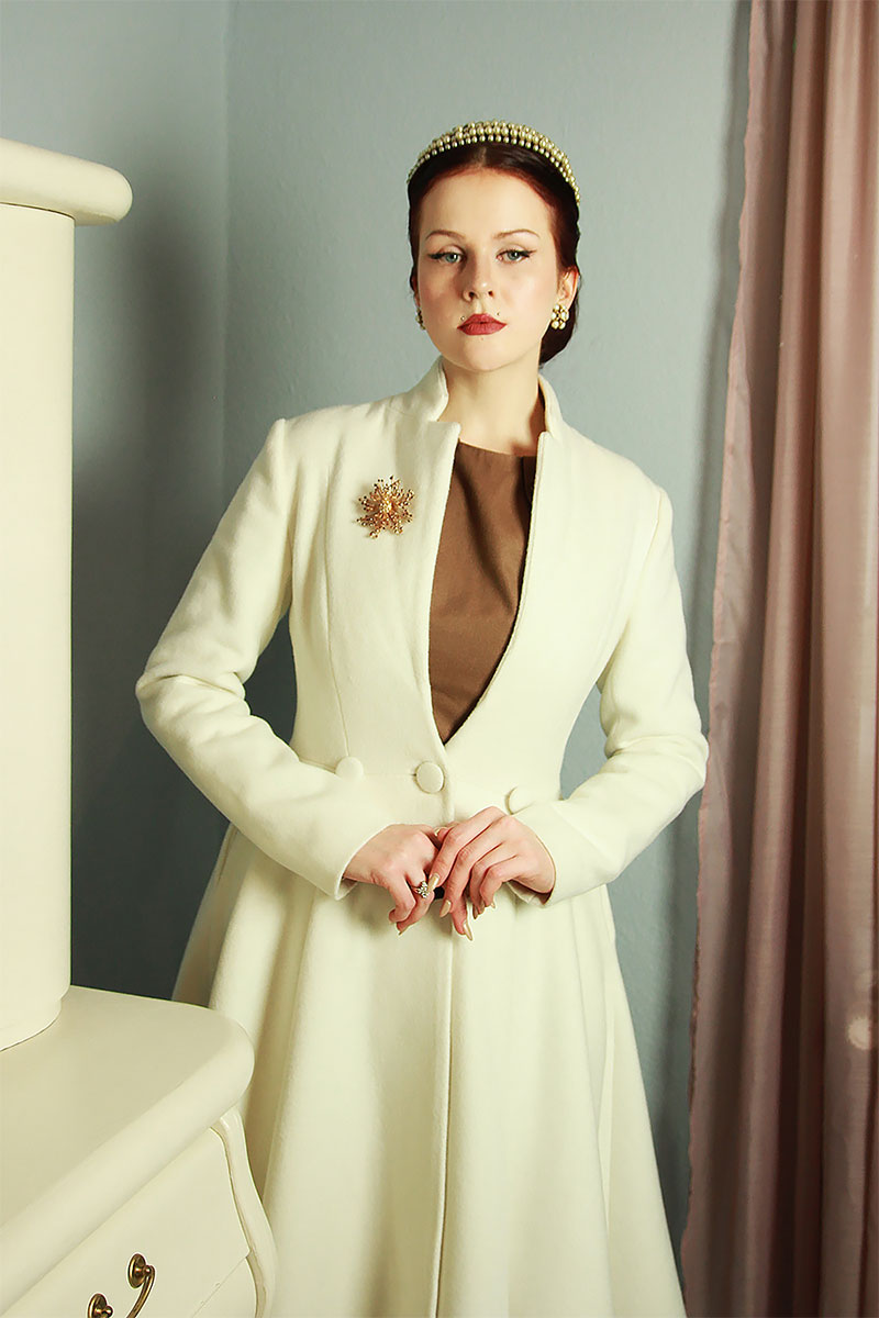 White Wedding Maxi Wool Coat C3840