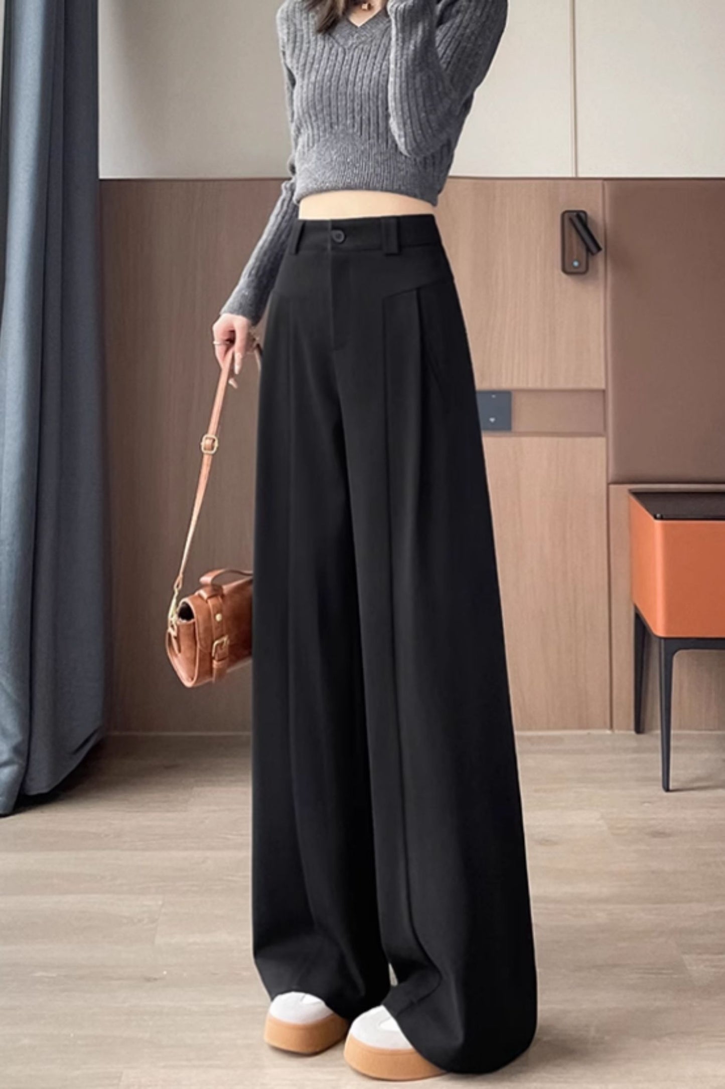 Wide leg long wool pants women C4654