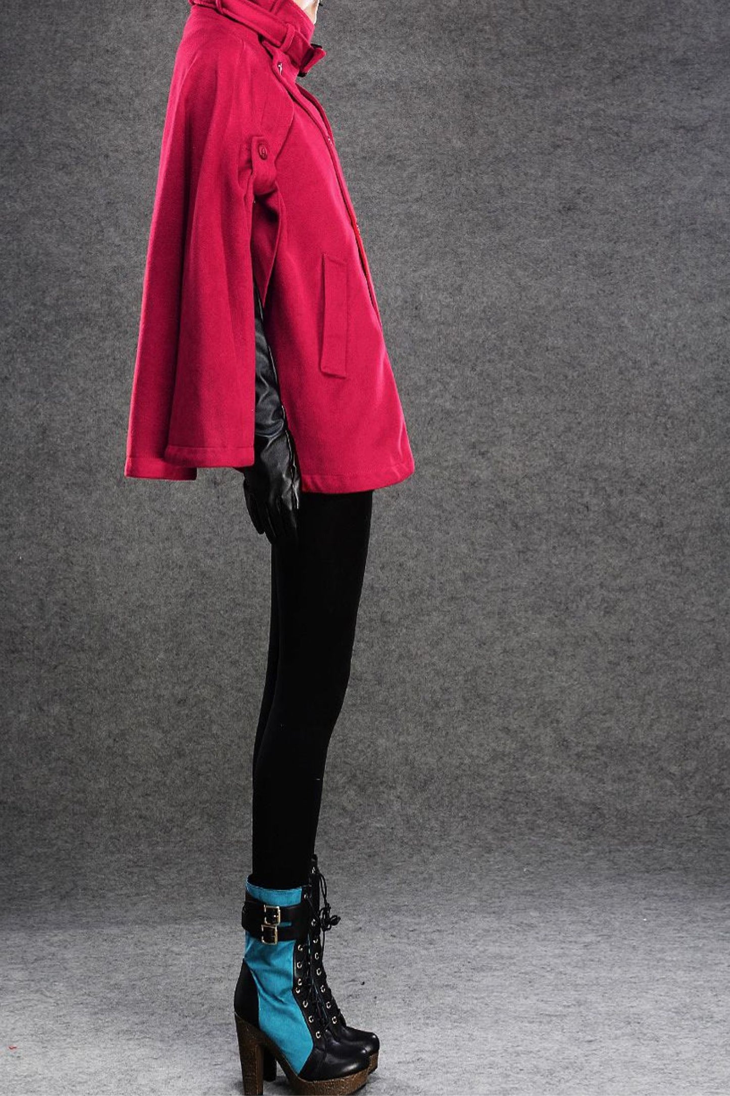 womens winter red wool cape C135