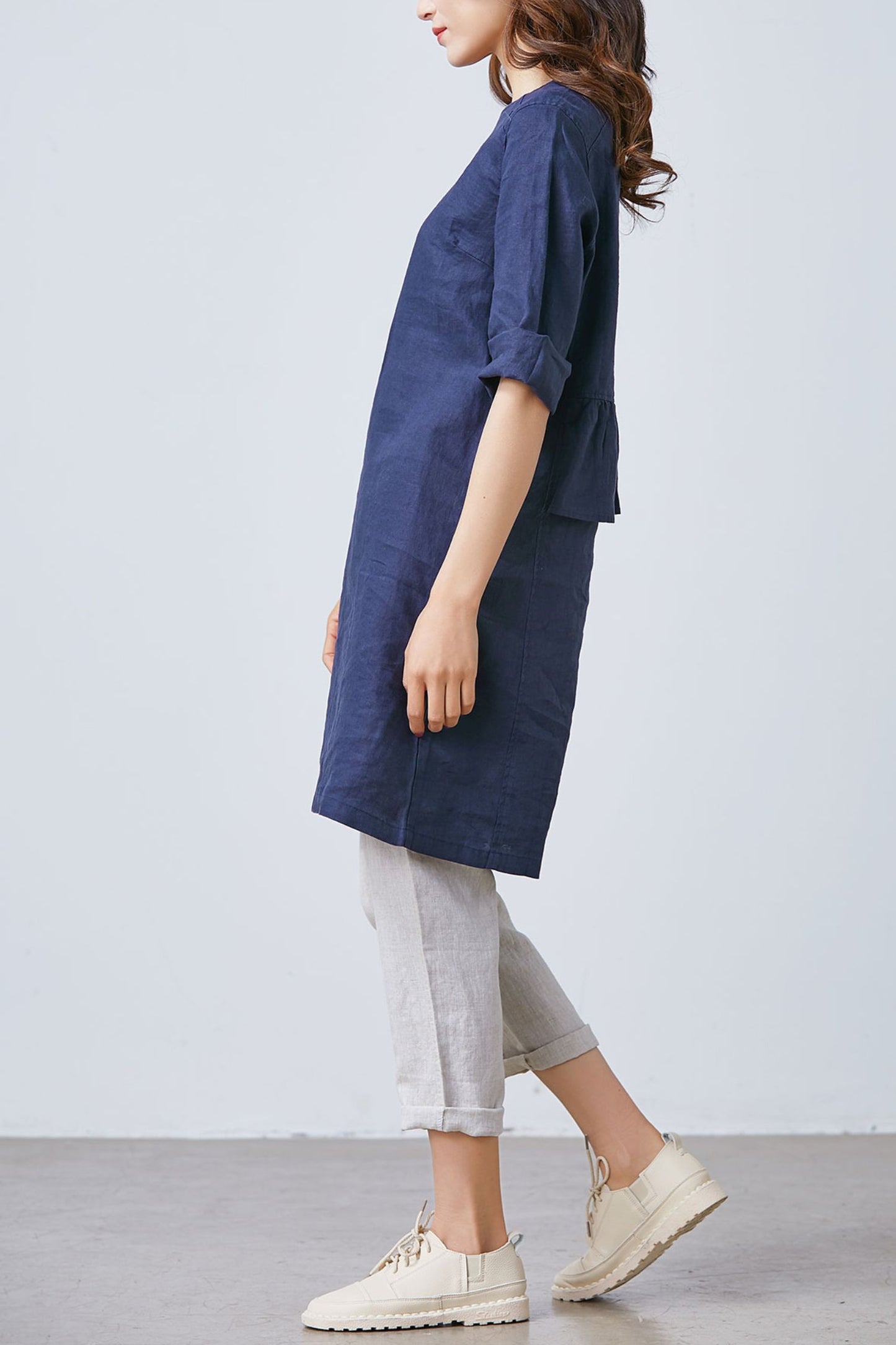 Navy Blue Simple Linen dress C1673