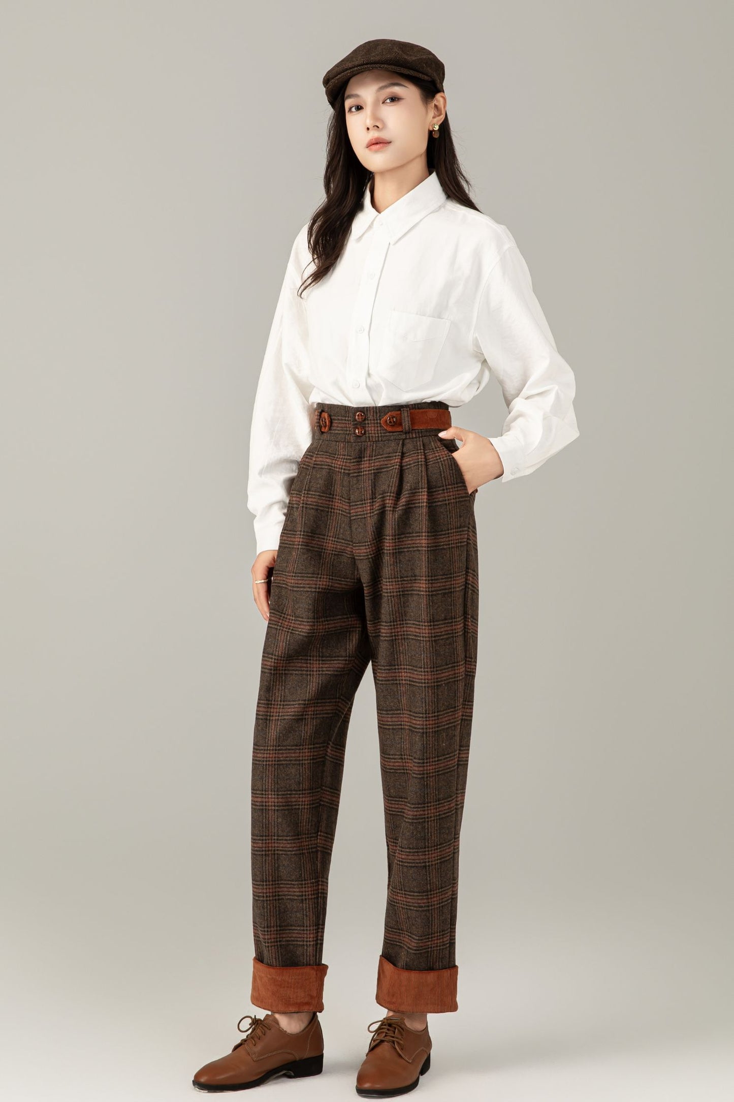 High waist womens wide leg wool pants C5249