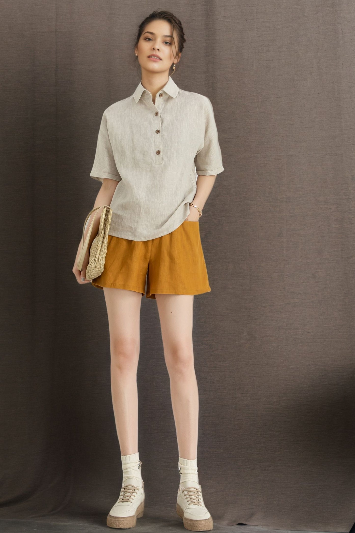 Women's Summer short sleeve linen Shirt C4860