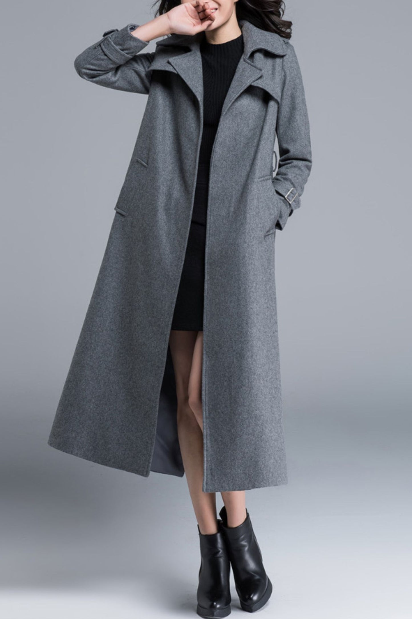 women autumn and winter waist tie long coat C4165