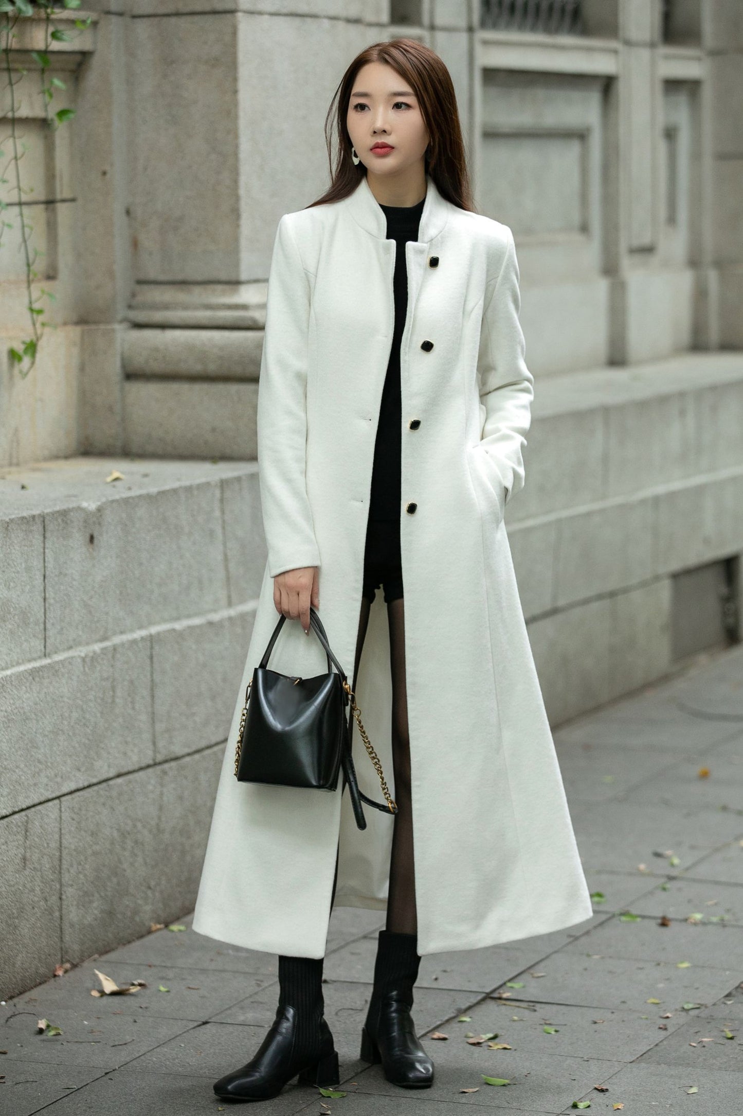Long wool Belted winter trench coat C4497