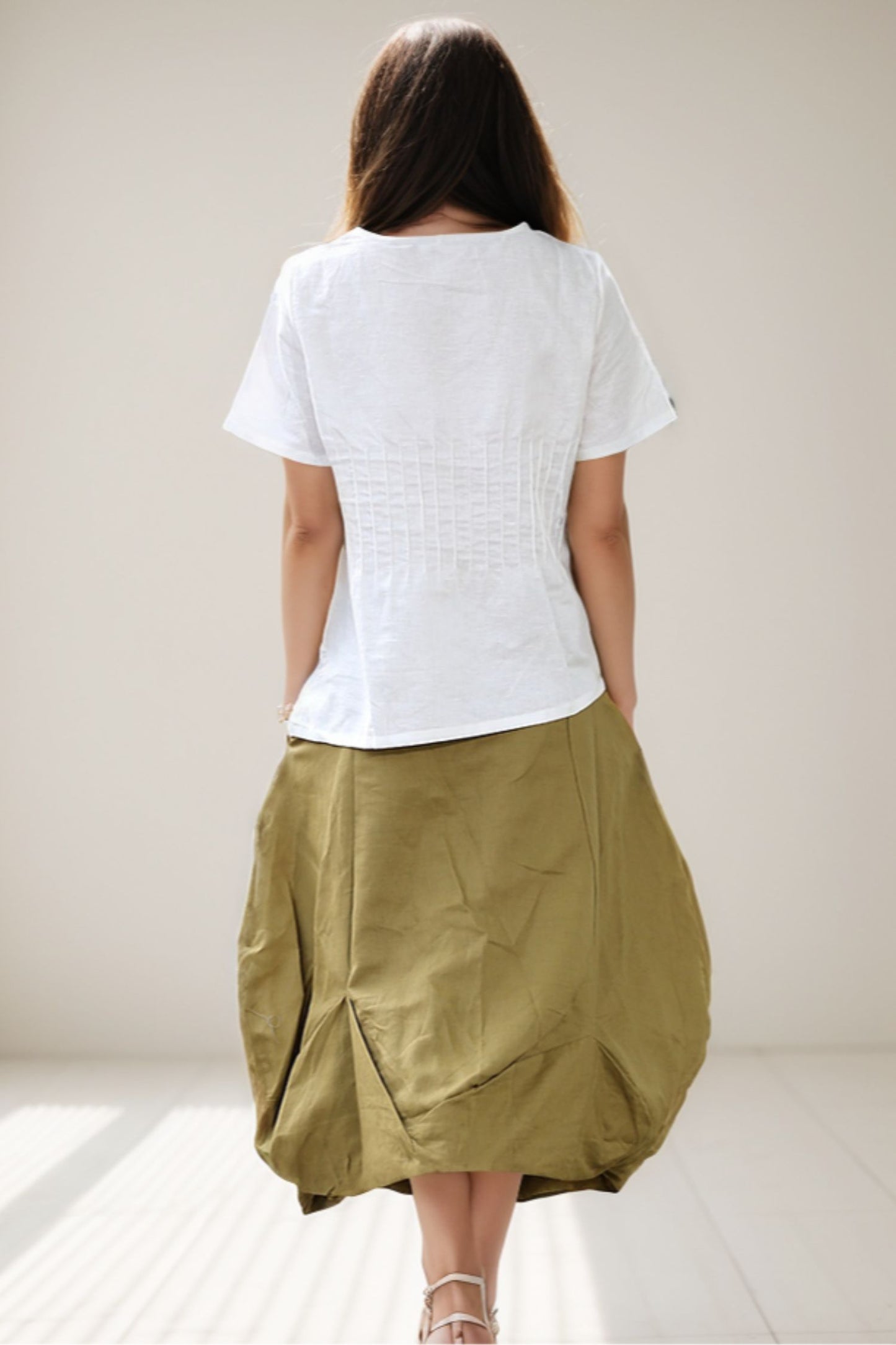 Linen Maxi Skirt - Flower Bud Shape Romantic Feminine Trending Womens Skirt C287
