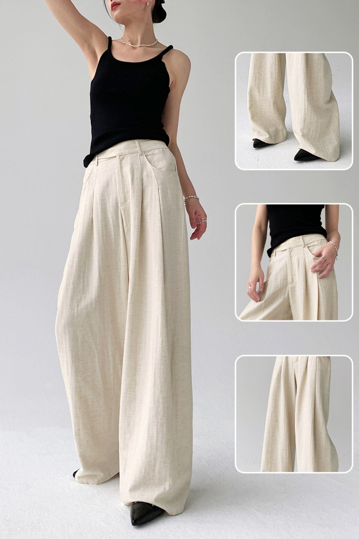 Wide-legged casual cotton tencel linen pants L0607