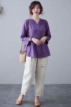 Load image into Gallery viewer, Purple Linen Women&#39;s Blouse, Summer Blouse For women C2121
