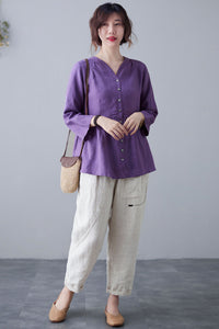 Purple Linen Women's Blouse, Summer Blouse For women C2121