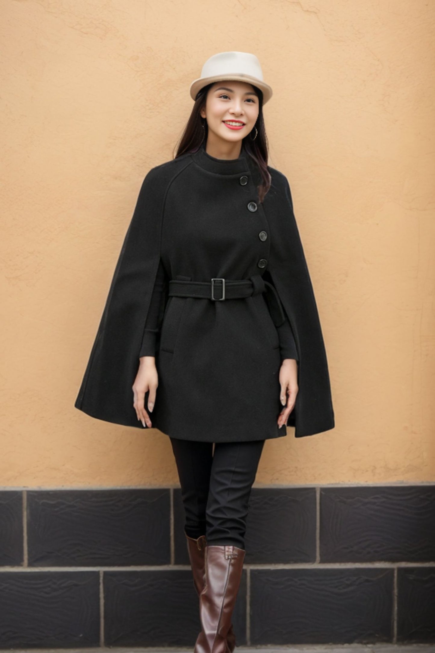Oversized Wool Poncho Jacket, Winter Fall Short Cloak Coat C2546