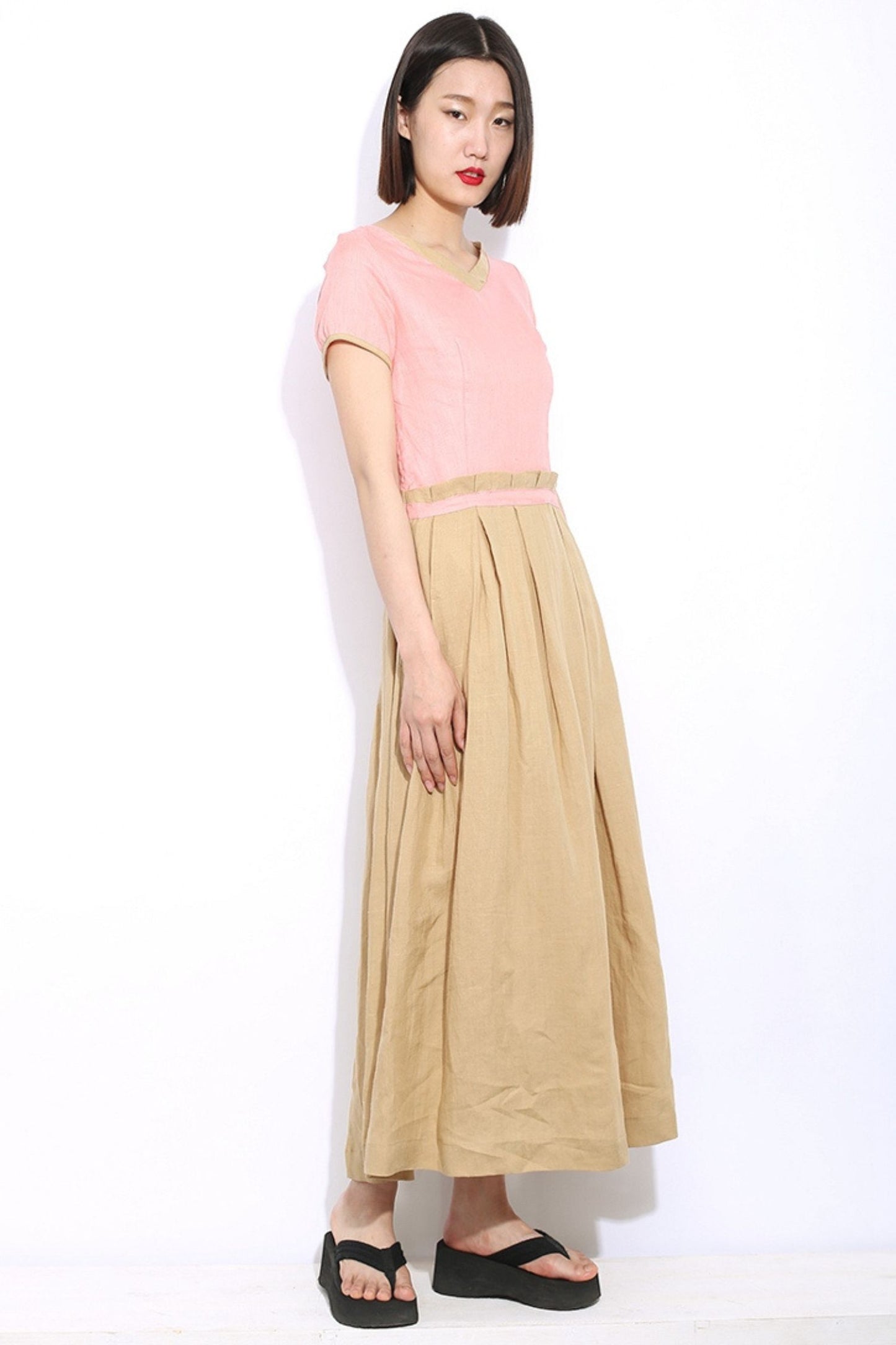 Long patchwork linen dress C296