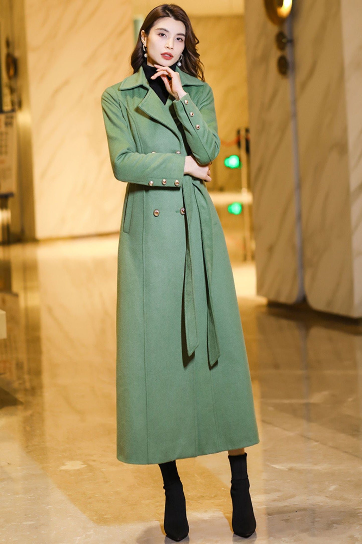 Women's long winter wool coat C3775