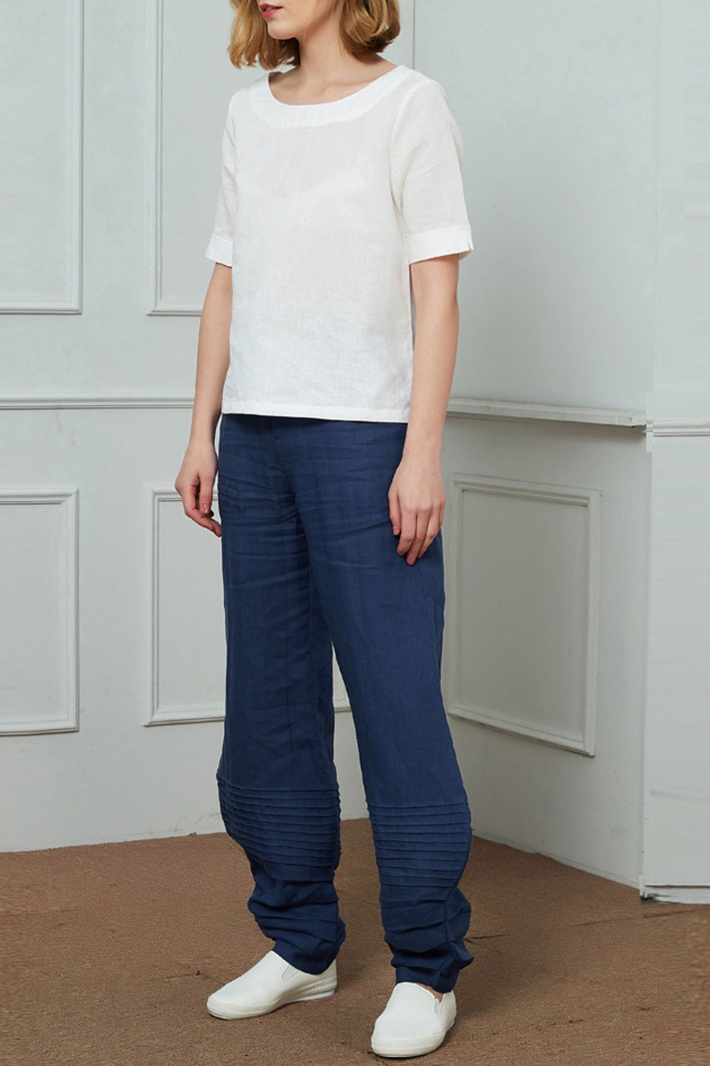 Blue Linen Casual pants C1454