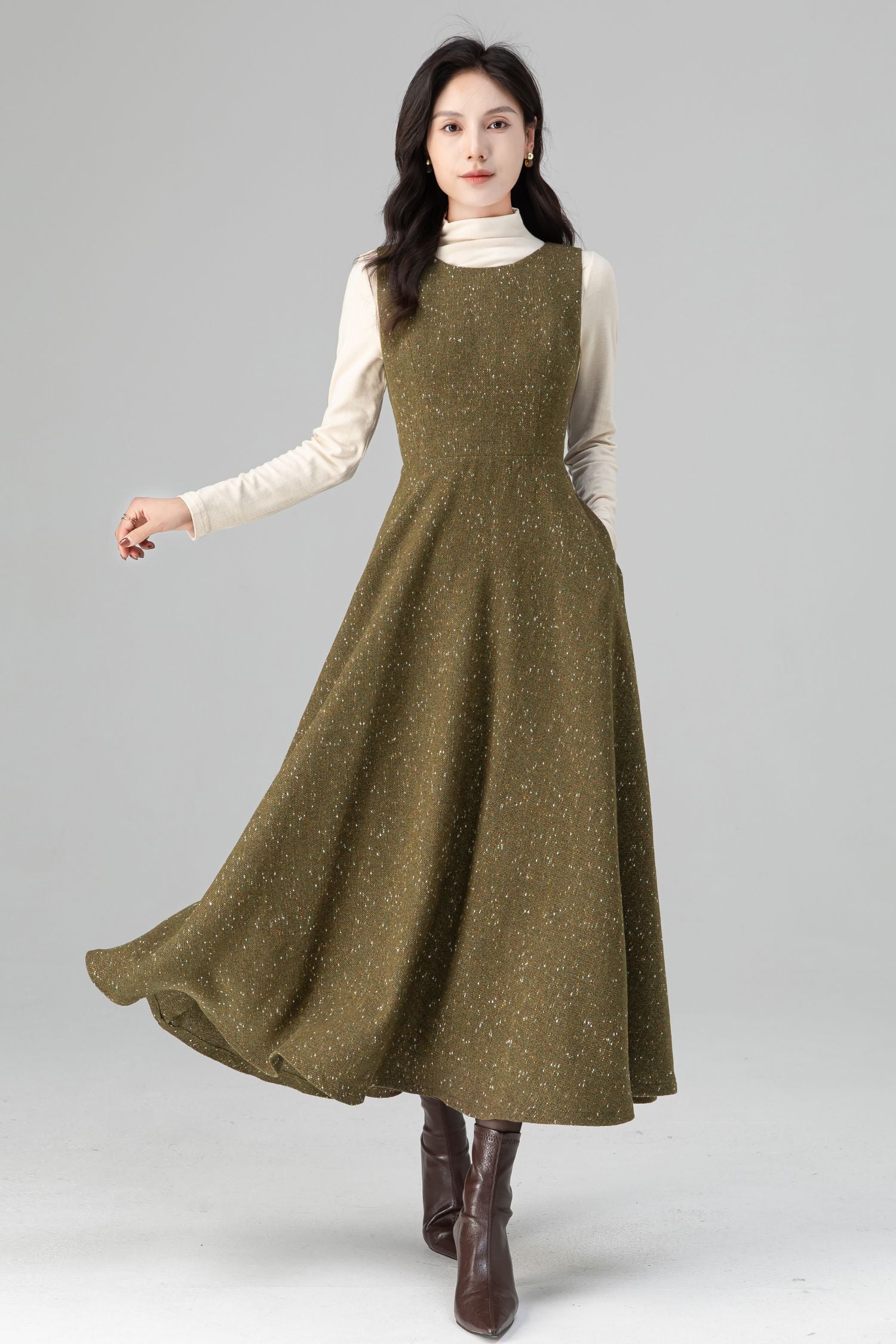 wool a line dress Burgundy winter long wool dress women C4463