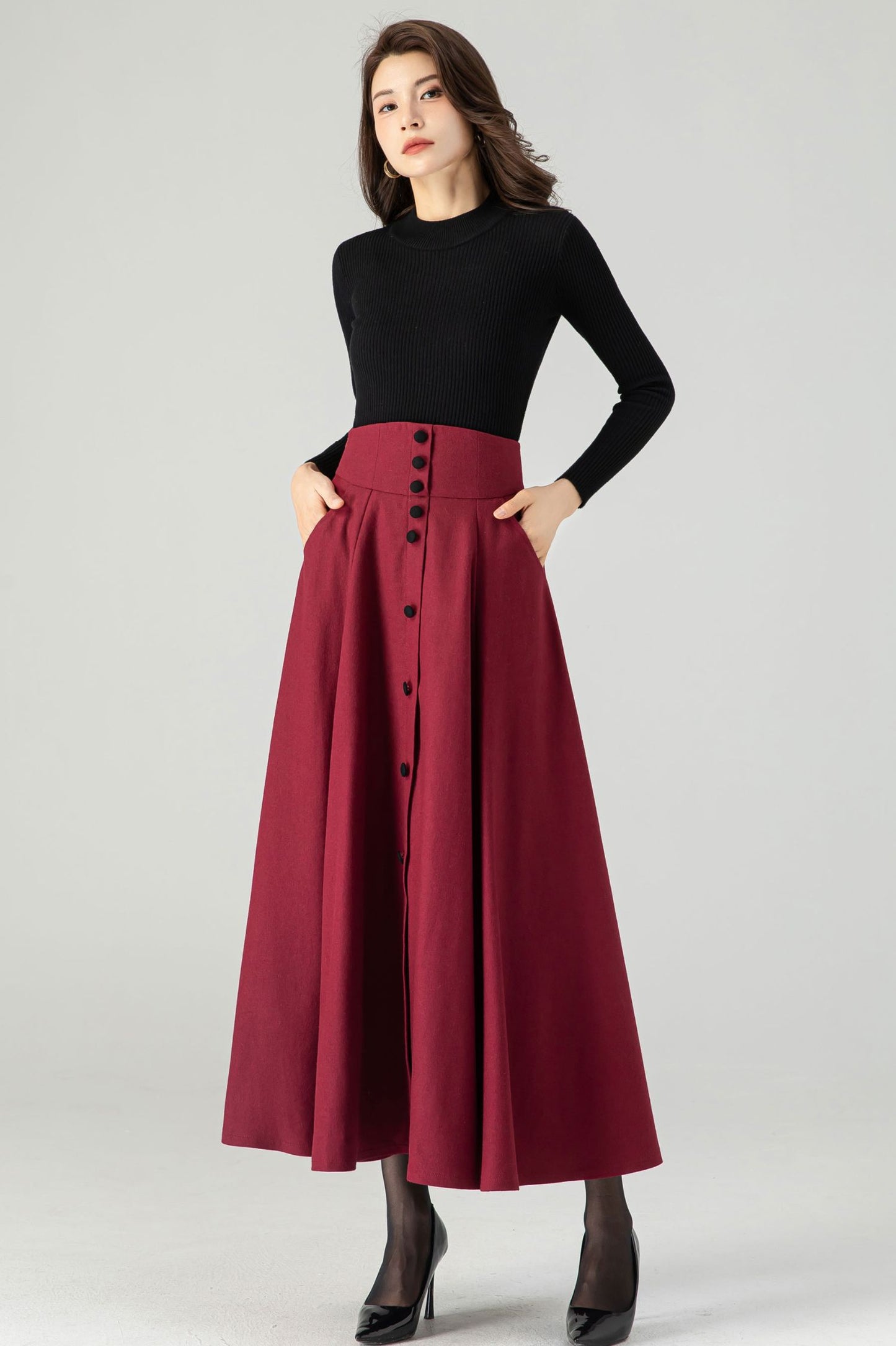 Maxi A Line Wool Skirt C3622