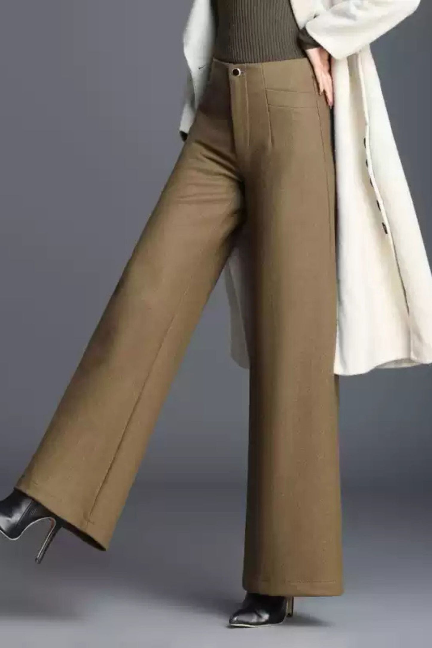 Maxi wide leg wool pants women c5079